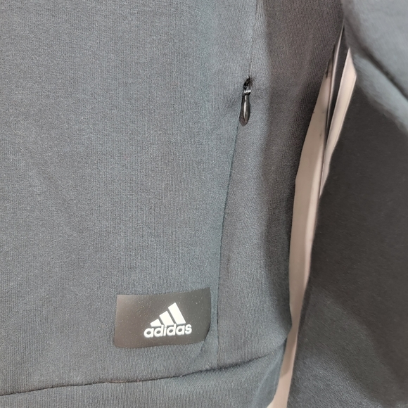 Adidas Women's Black Cotton Blend Cropped Sweatshirt Size Medium Stripes Pockets - Picture 3 of 9